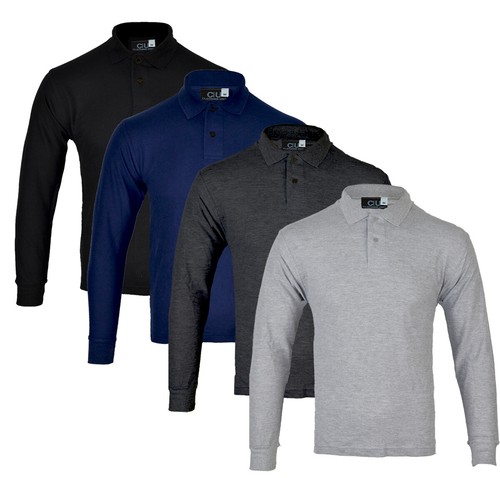 Mens long sleeve plain pique - mens,