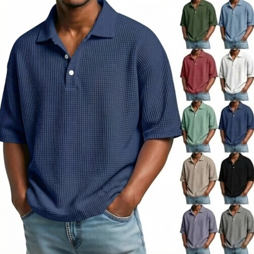 Mens waffle knit polo shirt - waffle,