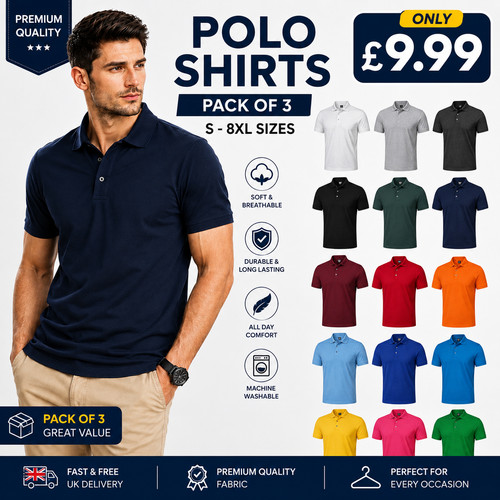 Mens polo shirts pique - 3p,